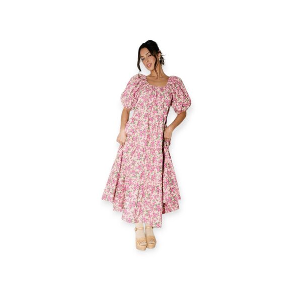Zoco Puff Sleeve Pink Floral Secret Garden Daymaker Dress Small - Picture 8 of 8
